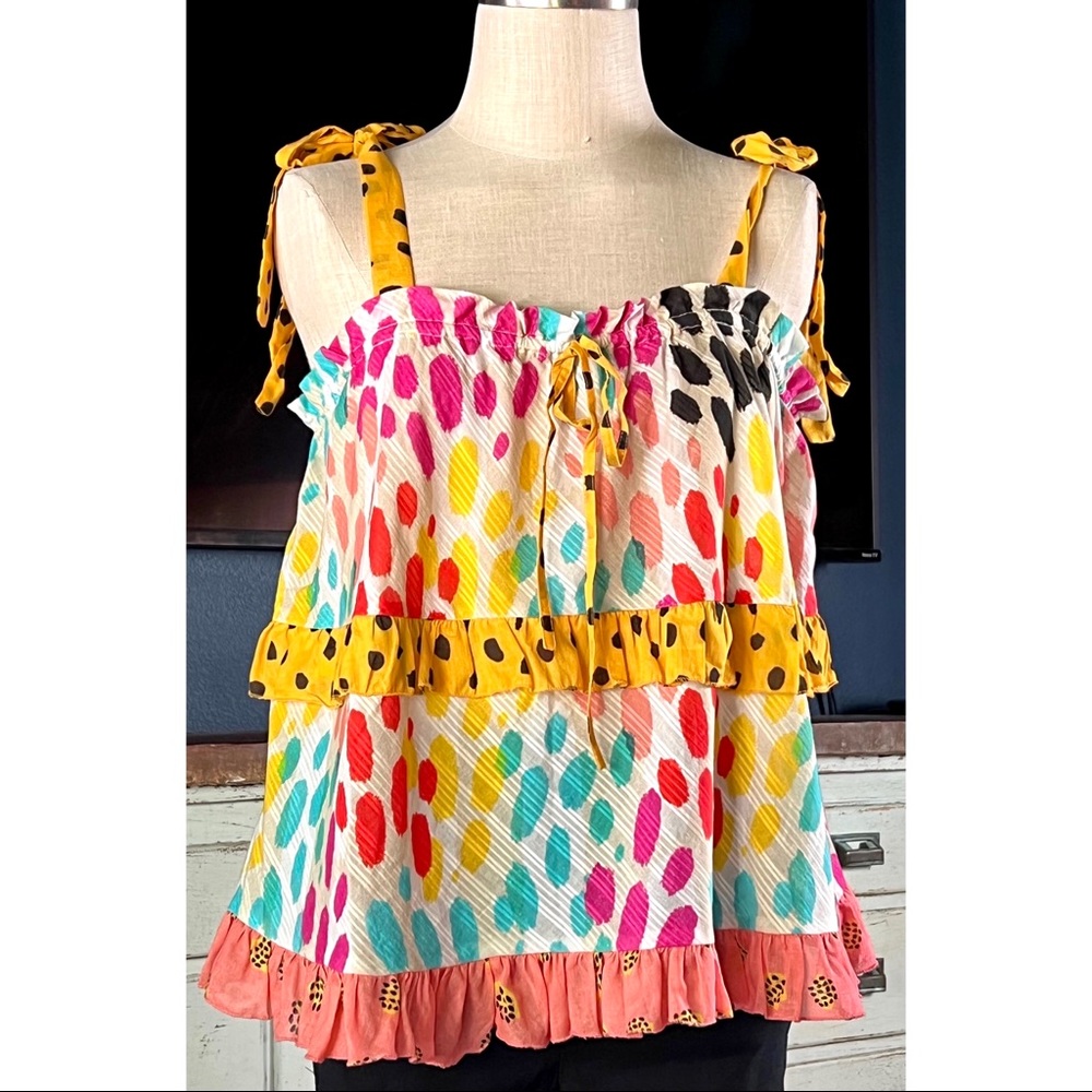 Anthropologie Conditions Apply Tie Strap Leopard Ruffled Cami Tank Top XL